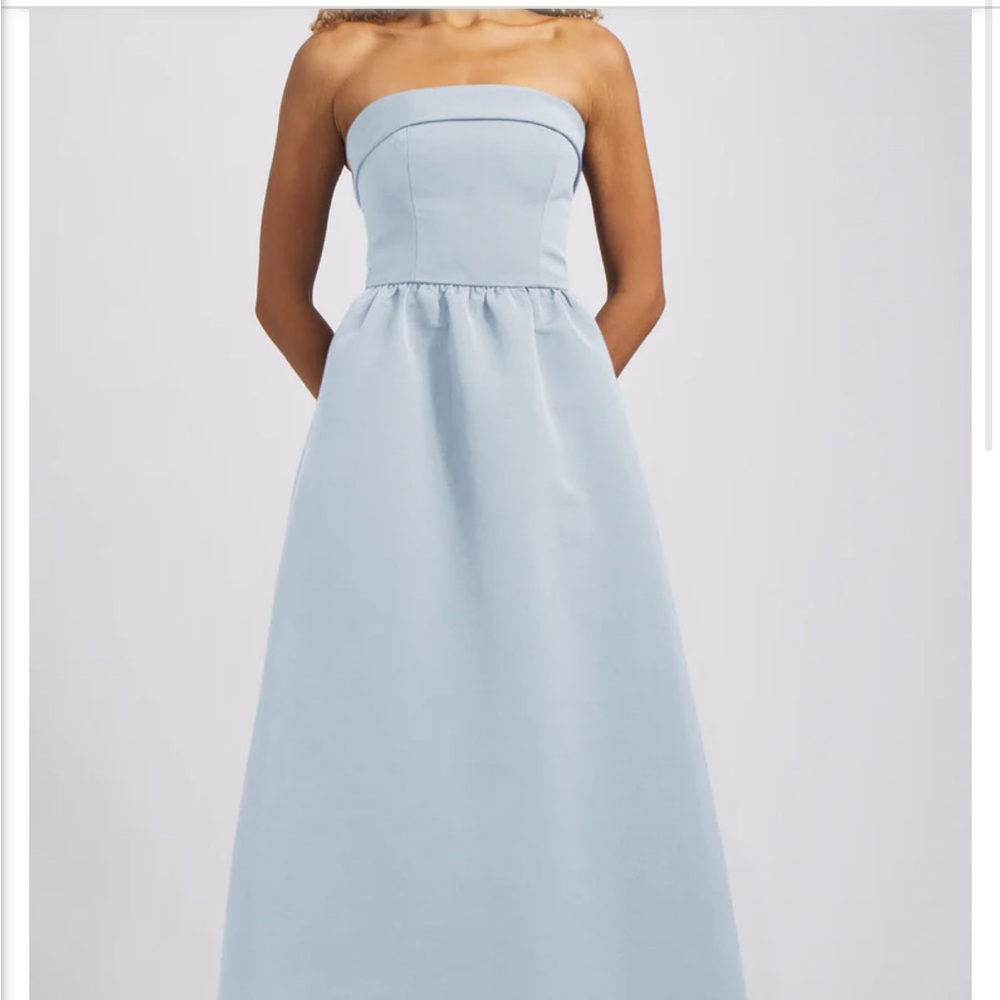 Amsale Strapless Light Blue Maxi Dress